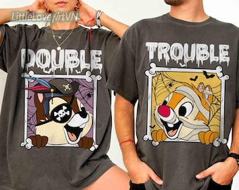 Camiseta de Chip y Dale, Pirata y Momia, Doble Problema, Disney Halloween, Camiseta para Parejas Infantiles, Camiseta de Fiesta de Mickey No Tan Aterradora, Viaje a Disneyland