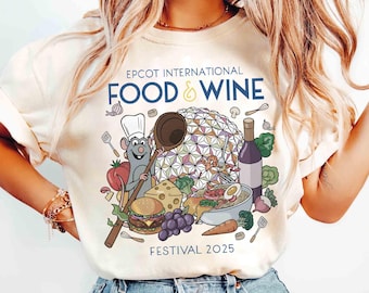 Camiseta de chef Remy de Ratatouille de Disney Pixar, camiseta del Festival Internacional de Comida y Vino de Epcot 2025, camiseta a juego del equipo de bebidas y aperitivos familiares de WDW