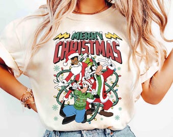Retro Disney A Goofy Movie Christmas Light Shirt, Powerline Stand Out World Tour Xmas Tee, Max Goof and Goofy Christmas, WDW Family Holiday
