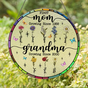 Oma&#39;s tuin aanpassen glas-in-lood zonnevanger, geboortebloemen glaskunst, Moederdagcadeau, oma&#39;s cadeau van kleinkinderen, cadeau voor moeder