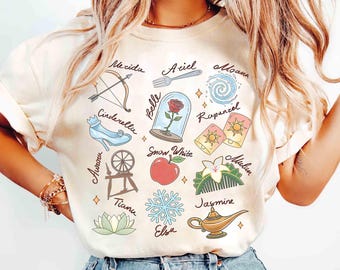 Watercolor Coquette Disney Princess Signature Shirt, Disney Aurora Ariel Belle Cinderella Tiana Tee, Magic Kingdom Disneyland Girl Trip 2025