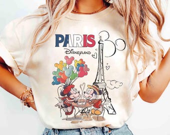 T-shirt rétro Mickey et Minnie Disneyland Paris, chemise Mickey Mouse Tour Eiffel, t-shirt Disney Paris Girl Trip 2025, t-shirt vacances Disneyland