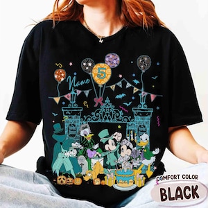 Personalized Name Age Mickey & Friends Haunted Mansion Birthday Shirt, Custom Disney Halloween Birthday Gift, WDW Family Birthday Party Tee