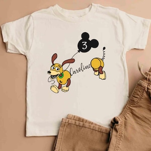 Personalized Name Age Disney Slinky Dog Birthday T-Shirt, Mickey Balloon Age Tee, Pixar Toy Story Birthday, WDW Family Trip Matching 2025