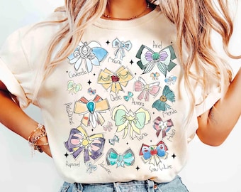 Camiseta de princesa Disney con lazos de acuarela, camiseta de Disney Aurora, Ariel, Bella, Cenicienta, Tiana, camiseta de viaje para niña a Magic Kingdom Disneyland