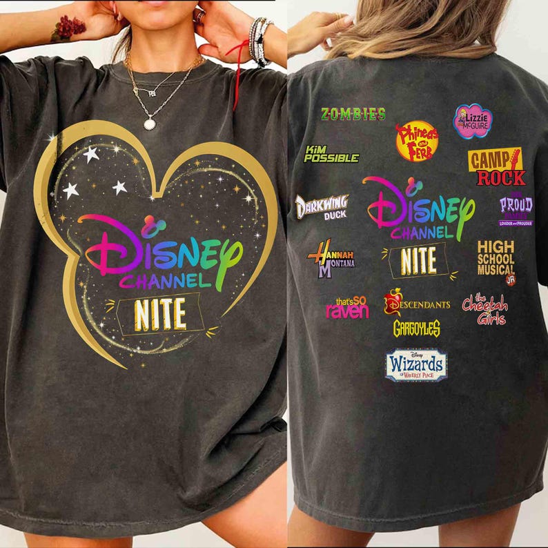 2-sided Disney Channel Nite 2026 Shirt, High School Musical Hannah Montana Lizzie McGuire Tee, Disney Channel Movies, Disney Channel Fans image 1