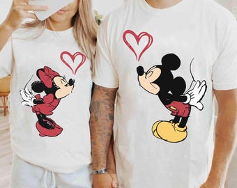 Retro Mickey and Minnie Kiss Couples Matching Shirt, Disneyland Valentine Couple Tee, Honeymoon Disney Valentine's Day, Gift For Her Shirt
