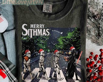 Camiseta navideña con estampado de Darth Vader Stormtrooper de Abbey Road, ideal como regalo para una fiesta de vacaciones en Disneyland.