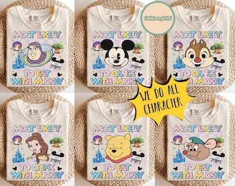 Customize Disney Most Likely To Disney Trip Shirts, Mickey and Friends Checkered Group Matching Tee, WDW Family Vacation 2026 Birthday Gifts