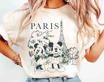 T-shirt assorti rétro Mickey et Minnie Disneyland Paris, t-shirt vacances Disneyland, chemise Mickey Tour Eiffel, voyage entre filles Disney Paris 2025