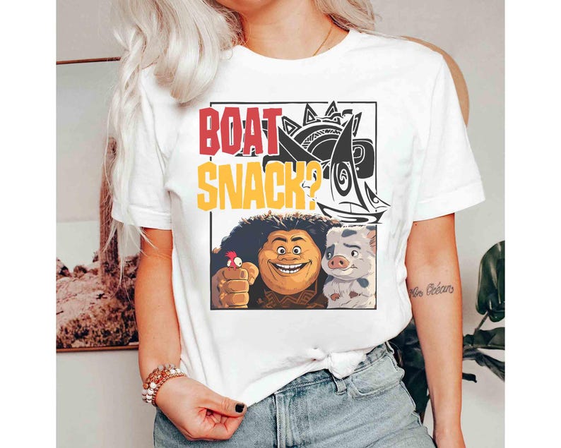 Camiseta con acuarela de Maui Pua Pig Hei Hei Boat Snack, camiseta a juego de Disney Moana, camiseta del viaje familiar a Disneyland 2025 de WDW, camiseta de la princesa Moana imagen 3