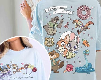 Dubbelsidig kokett rosett Disney Zootopia 2-filmen T-shirts, Judy Hopps Nick Wilde Gary De'Snake T-shirt, Zootropolis, Disneyland familjeresa 2025 T-shirt
