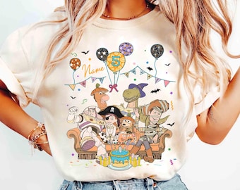 Personalized Name Age Pixar Toy Story Birthday Halloween Shirt, Custom Disney Buzz Woody  Birthday Present Gift, Disneyland Family Trip Tee