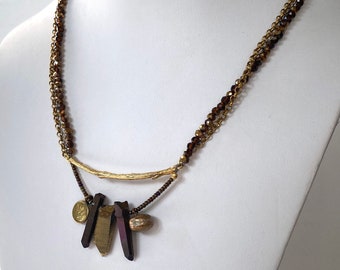 Mixed Chain and Crystal Necklace | Branch Necklace | Organic Necklace |