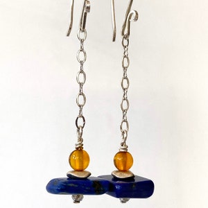Blue Lapis Earrings Lapis and Baltic Resin Earrings Colorful Earrings Blue Lapis and Sterling Silver Earrings image 3