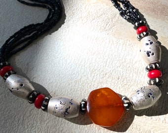 Baltic Resin and Bead Necklace | Coral Necklace | Multi Bead Necklace