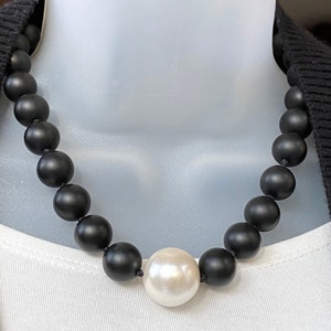 Black and White Necklace | Black Onyx With White Pearl Necklace | Matte Onyx Necklace | Onyx and Mother of Pearl | Classic Necklace