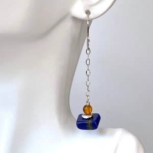 Blue Lapis Earrings Lapis and Baltic Resin Earrings Colorful Earrings Blue Lapis and Sterling Silver Earrings image 1