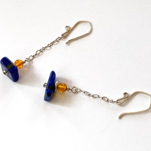 Blue Lapis Earrings Lapis and Baltic Resin Earrings Colorful Earrings Blue Lapis and Sterling Silver Earrings image 7