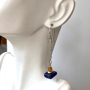 Blue Lapis Earrings Lapis and Baltic Resin Earrings Colorful Earrings Blue Lapis and Sterling Silver Earrings image 6