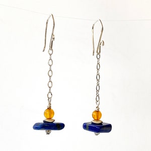 Blue Lapis Earrings Lapis and Baltic Resin Earrings Colorful Earrings Blue Lapis and Sterling Silver Earrings image 2