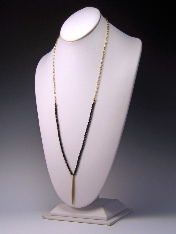 Items similar to Long Gold and Black Necklace Gold Fill Chain and