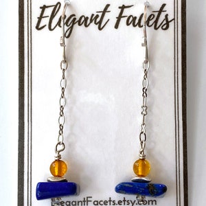Blue Lapis Earrings Lapis and Baltic Resin Earrings Colorful Earrings Blue Lapis and Sterling Silver Earrings image 4