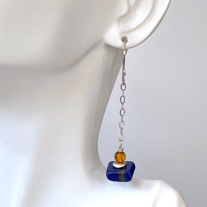 Blue Lapis Earrings Lapis and Baltic Resin Earrings Colorful Earrings Blue Lapis and Sterling Silver Earrings image 8