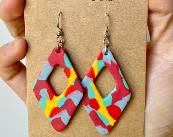 Lava Flow Earrings | Handmade Earrings | Diamond Shape Earrings | Polymer Clay Earrings | Statement Jewelry | Lightweight Earrings