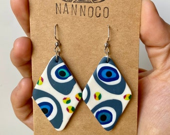 Eyes On You Earrings | Handmade Earrings | Diamond Shape Earrings | Polymer Clay Earrings | Statement Jewelry | Lightweight Earrings