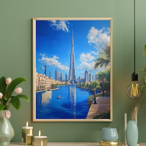 Dubai Burj Khalifa wall art print, City architecture poster, City architecture wall art, city skyline print, Dubai cityscape print, Dubai