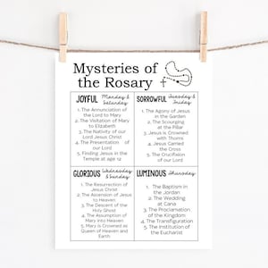 MYSTERIES of the ROSARY for Kids | Catholic Homeschool Printable Activity | Church Bulletin Board | Catholic Teens Poster | Hail Mary