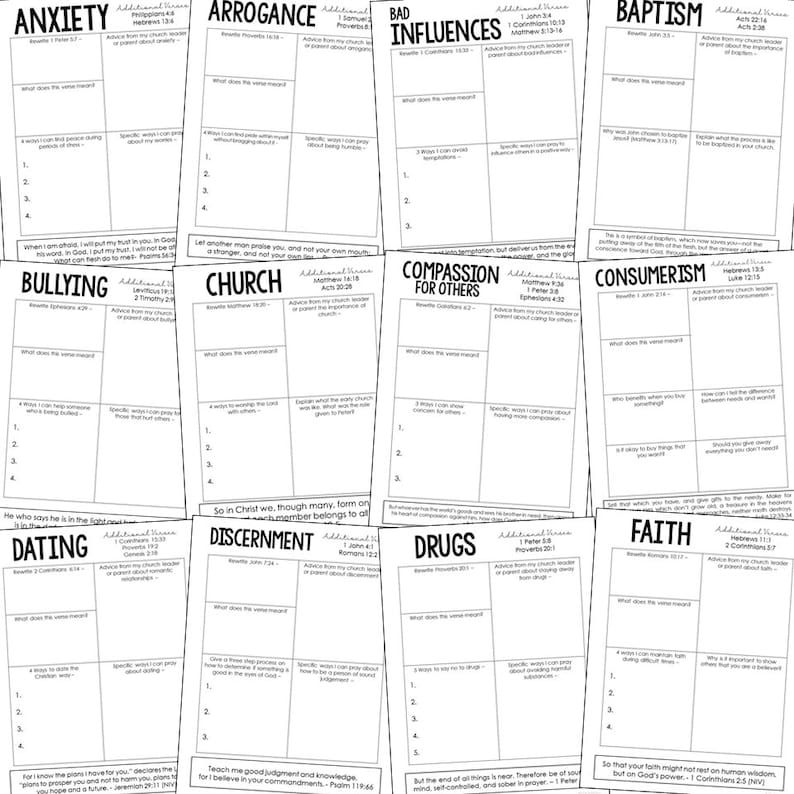 Diario bíblico para adolescentes (40 temas) / Imprimible para educación cristiana en casa / Actividades de estudio bíblico para adolescentes / Estudio en clase para la escuela dominical o grupo de jóvenes imagen 5
