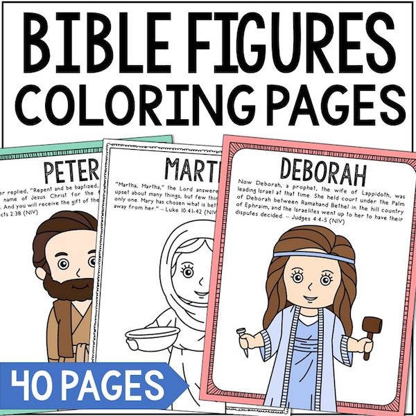 BIBLE FIGURES for Kids Coloring Pages Activity | Homeschool Printable Curriculum | Church Bulletin Board Posters | Old and New Testament