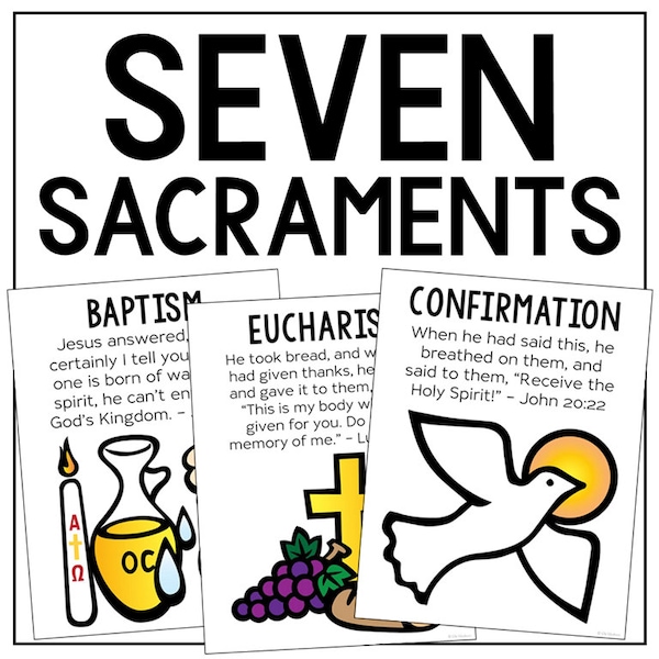 SEVEN SACRAMENTS for Kids Catholic Poster | Coloring Page Activity | Homeschool Printable | Bulletin Board | CCD Lesson Project | Room Decor