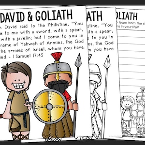 DAVID and GOLIATH Bible Story Coloring Page Activity | Sunday School Lesson Plan | Bible Study Unit for Kids | Old Testament for Kids