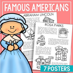 FAMOUS AMERIKANER Sozialkunde druckbare Aktivität | Homeschool Lehrplan | Pinnwand Dekor Poster | Edukative Wandkunst