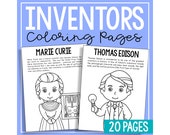 FAMOUS INVENTORS Coloring Page Activities for Kids | Homeschool Science Printables | Science Class Bulletin Board Decor