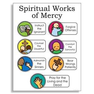 SPIRITUAL WORKS of MERCY Catholic Coloring Page Activity | Catholic Church Bulletin Board | Home ...