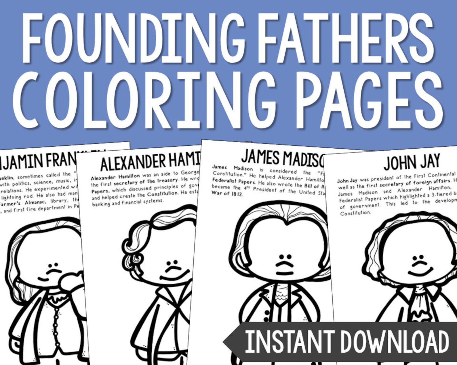 FOUNDING FATHERS American History Coloring Page Book Etsy