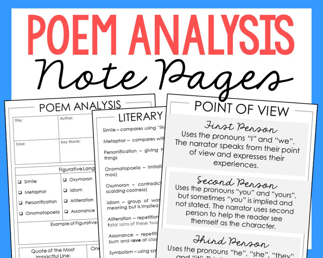 POEM ANALYSIS Note Pages Activity Worksheets Printables Etsy