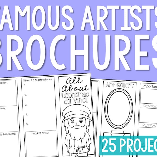 FAMOUS ARTISTS Research Projects Activity | Art History Homeschool Printable Worksheets | Lesson Plans for Kids | Social Studies Notes