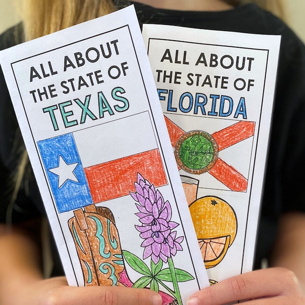 USA States for Kids Research Brochure Project | Homeschool Elementary School Social Studies Unity Study | Guided Notes Graphic Organizers