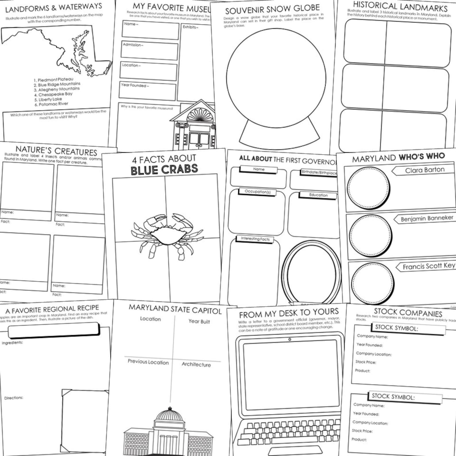 MARYLAND Social Studies State History Project Homeschool Etsy