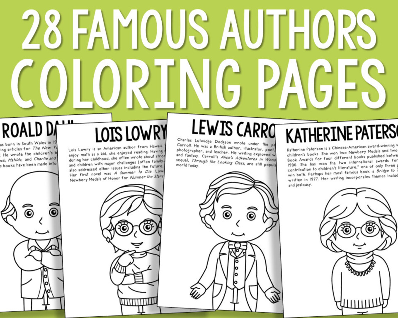 FAMOUS AUTHORS Coloring Page Book Printables Homeschool | Etsy