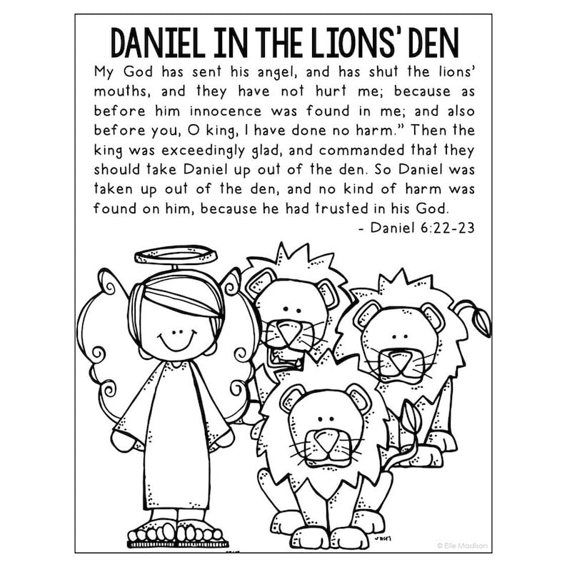 DANIEL in the LIONS DEN Bible Story Activity Coloring Page and Poster