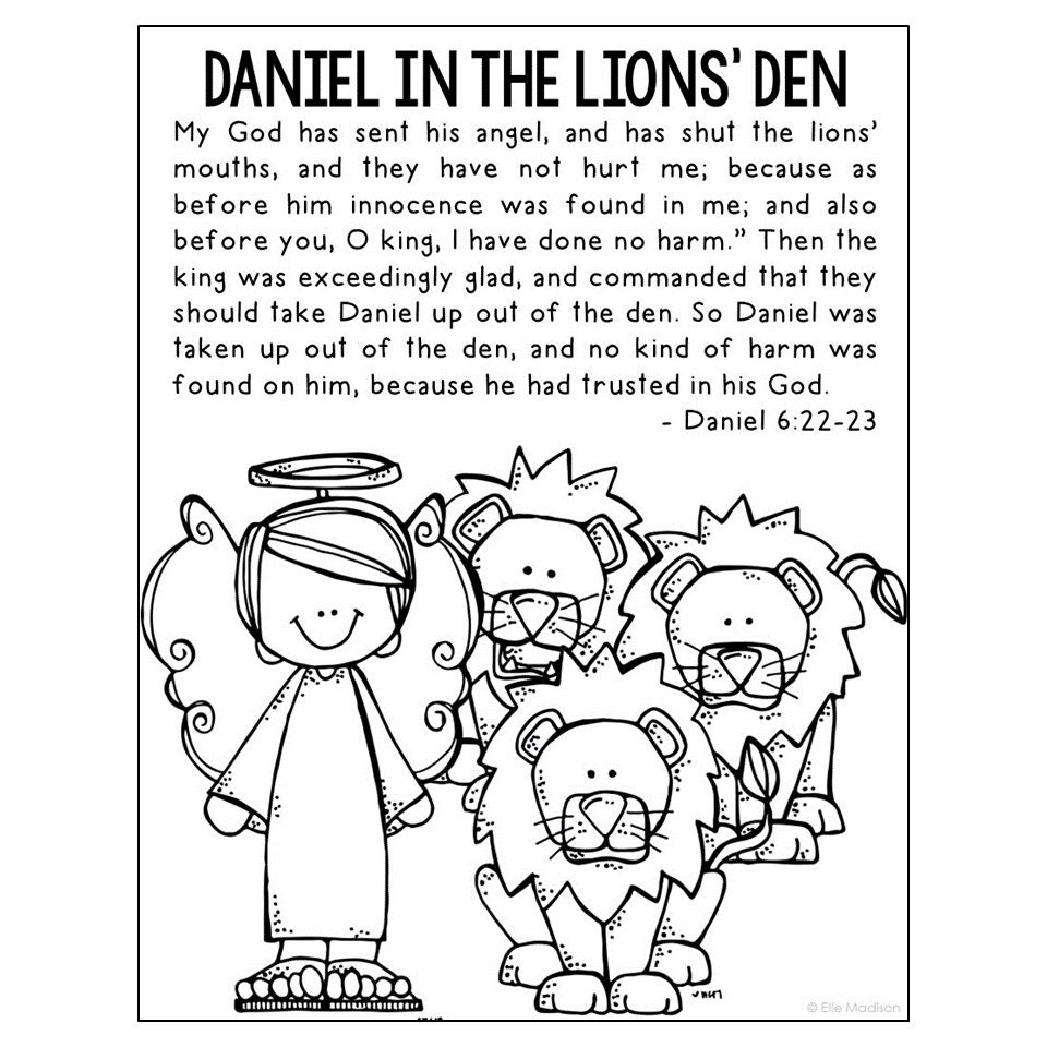 DANIEL in the LIONS DEN Bible Story Activity Coloring Page and Poster