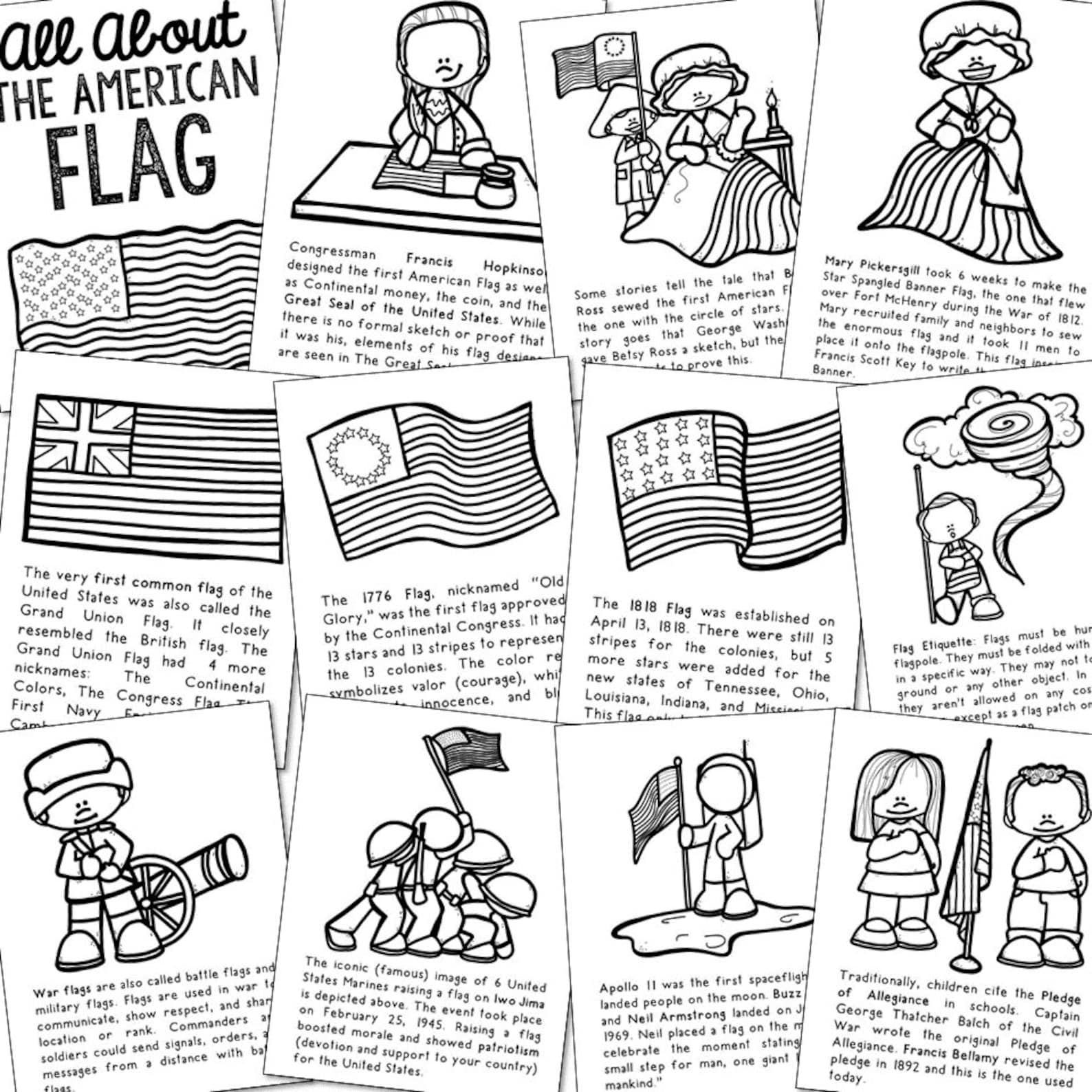 AMERICAN FLAG History Coloring Page Book Printables | Etsy