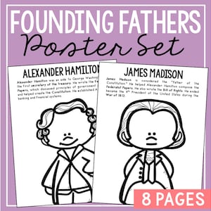 FOUNDING FATHERS Social Studies Activity Printables | Homeschool Curriculum | Bulletin Board Decor Posters | Educational Wall Art