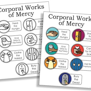 CORPORAL WORKS of MERCY Catholic Coloring Page Activity and Poster | Catholic Church Bulletin Board | Catechism Printable Worksheet